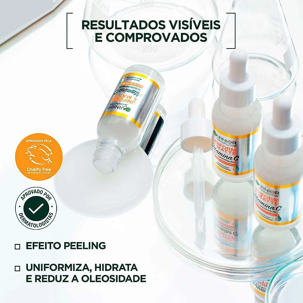 Garnier skin + maybelline kit – sérum facial  uniform & matte vitamina c  15ml + máscara de cílios