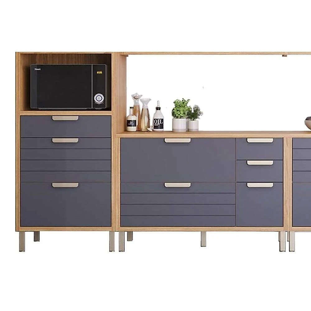 Cozinha Completa Eloise 3 Portas 2 Gavetas MDF 209cm Amadeirado Cinamomo Platina
