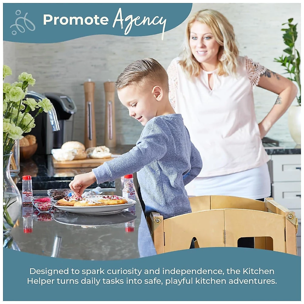 Banqueta Torre de Aprendizagem Dobrável Guidecraft Classic Kitchen Helper Branca Madeira Bétula Altura Ajustável