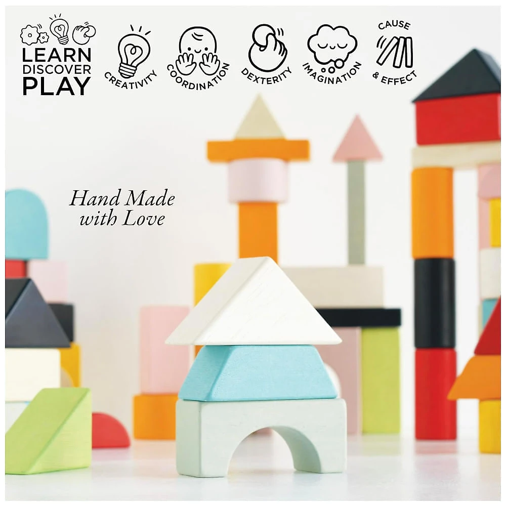 Conjunto de Blocos de Construção Educativos de Madeira com 60 Peças, Estilo Montessori, Desenvolvimento de Formas e Cores, Le Toy Van PL135, Colorido 110v
