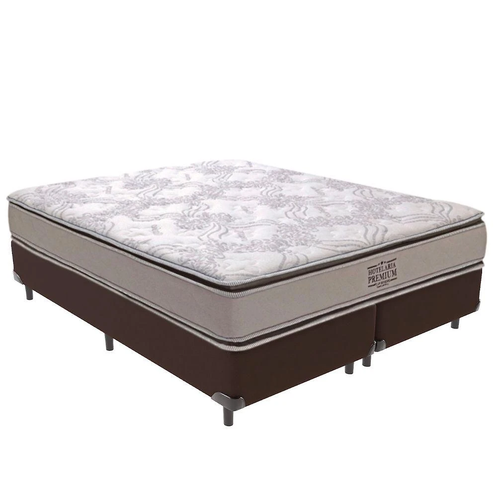 Cama Box com Colchão Queen Four Season Pillow Top Molas Ensacadas Tecido Marrom Vtech