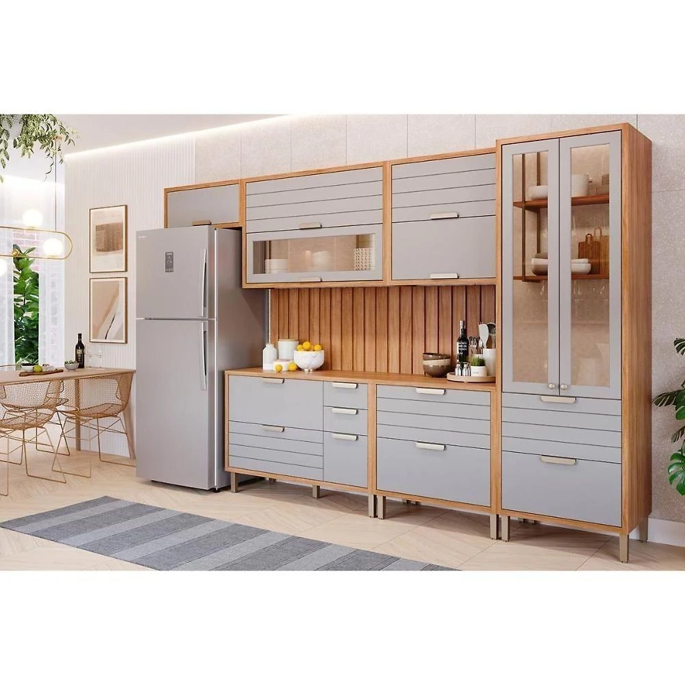Kit Cozinha Eloise C8P88 4 Portas 5 Gavetas MDF 120CM Cinamomo e Platina MGM