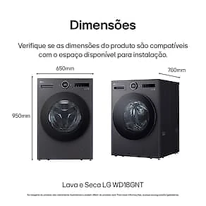 Lava e Seca LG WD18GNTS6 18kg/10kg AI DD Wi-Fi TurboWash 360° Vapor Black Inox 110V