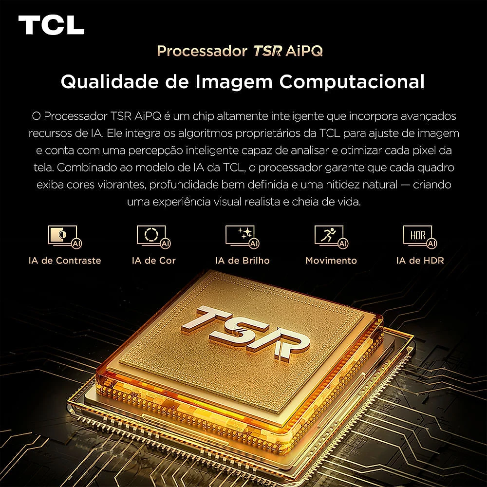 Smart TV 4K TCL TOP Premium SQD-Mini LED 65” Polegadas Processador AiPQ Pro, Dolby Vision, 144Hz, Google TV - 65C7L Bivolt