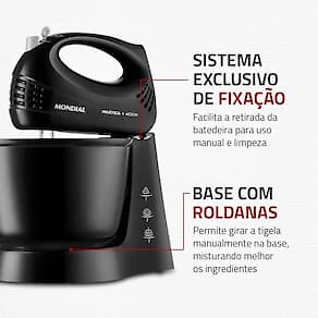 Miniatura Batedeira Mondial Prática Black B-44 com 3 Velocidades – Preta 110V