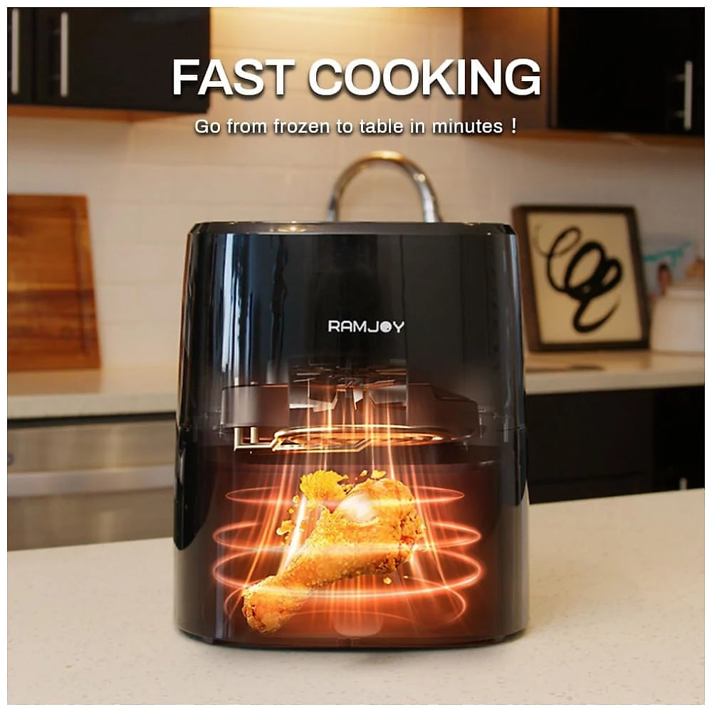 Fritadeira Elétrica Air Fryer 3 Litros 8 em 1 com Controle Digital e Cesta Antiaderente, 110V 1250W, RAMJOY, Preta