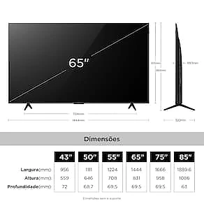 Smart TV 65” 4K QLED TCL 65P7L Google TV até 120Hz Dolby Vision Atmos