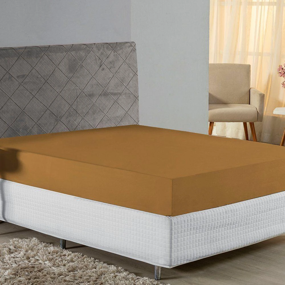 Lençol Com Elástico Casal Nobre 1 Peça 30cm De Altura Malha 100% Algodão - Cobre