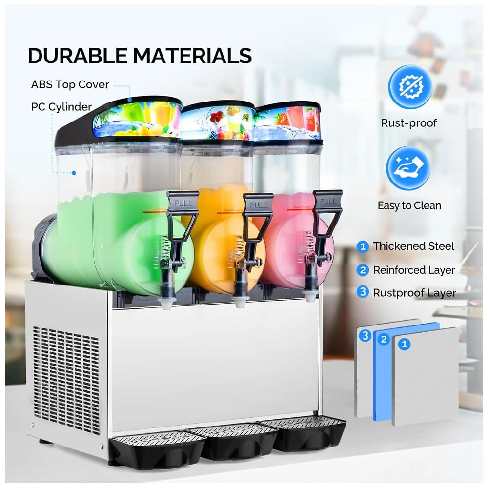 Miniatura Máquina de Frozen ROVSUN, 45L X 3 Tanques de Slushie, Eficiente em Resfriamento para Casa, Restaurante, Bar e Festas
