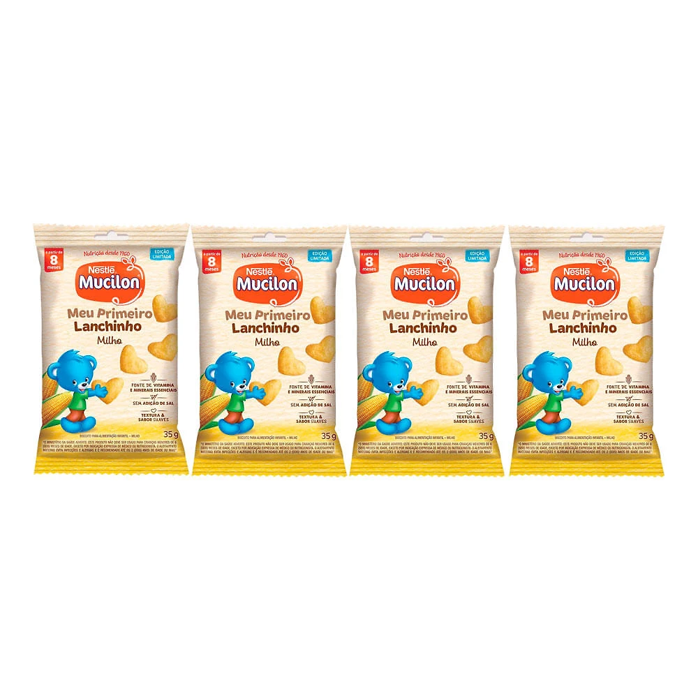 Kit 4 Biscoito Mucilon Snack Milho 35g