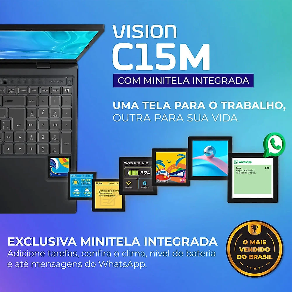 Notebook Positivo Vision C15M Intel Celeron N4500 Windows 11 Home 4GB RAM 128GB eMMC Tela 15  Full HD IPS Antirreflexo Minitela Cinza - Bivolt