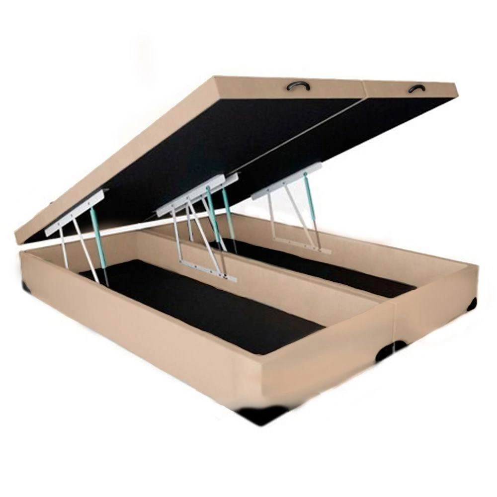 Cama Box Baú Queen Bipartido King Design Sintético Bege 158x198x41