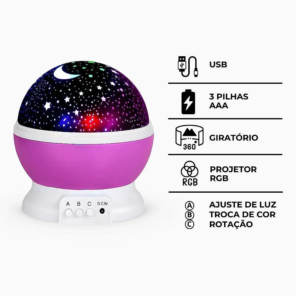 Luminária Projetor de Estrelas 360o Utibom Star Master com Projeção Celestial e Alimentação Usb