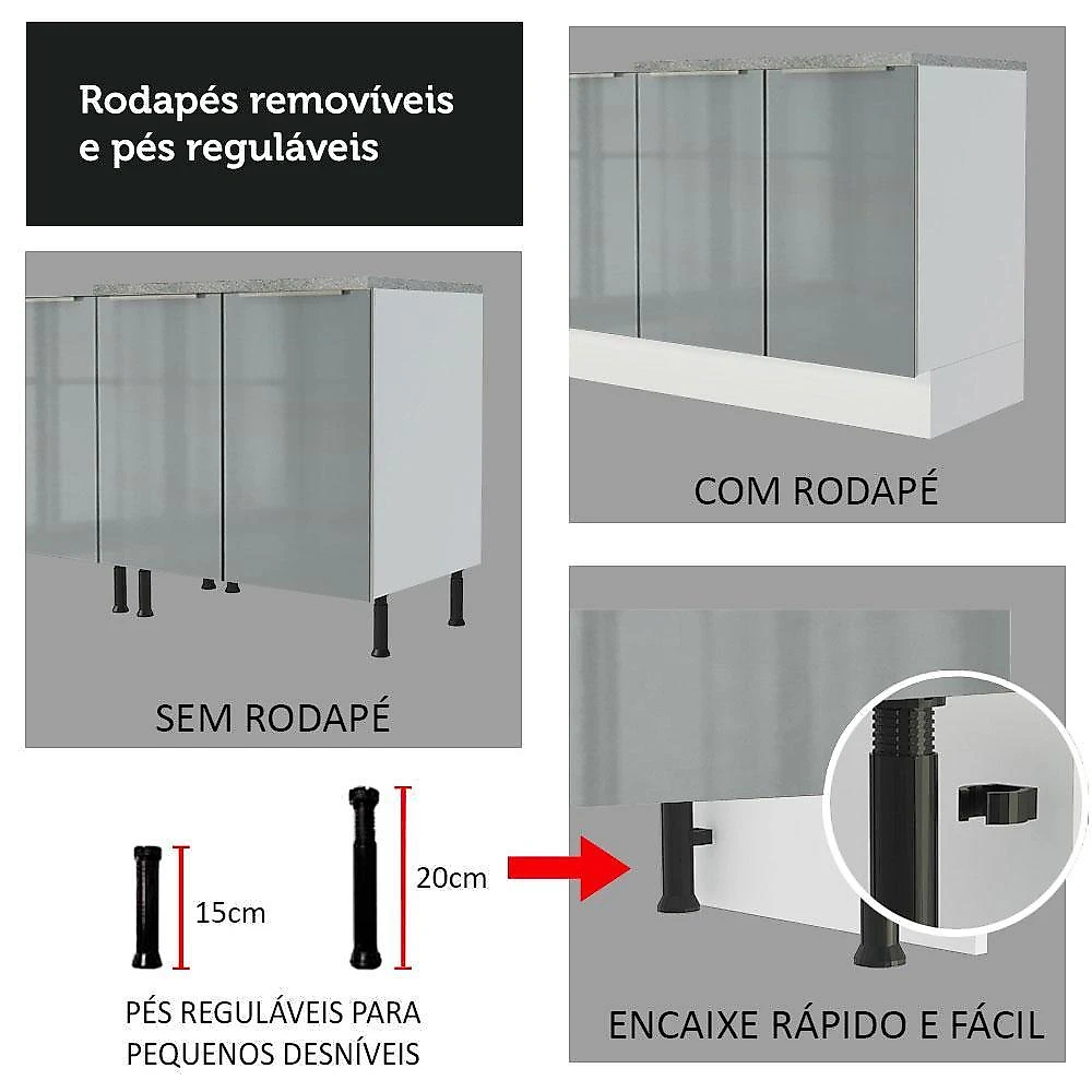 Cozinha completa madesa lux 340001 com armário e balcão - branco/cinza