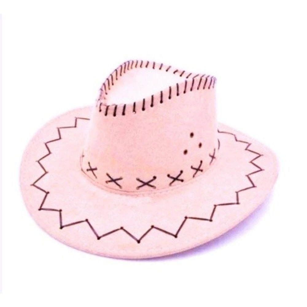 Chapéu de Cowboy OEM Estilo Camurça em Material Sintético 35cm X 38cm Rosa Unissex