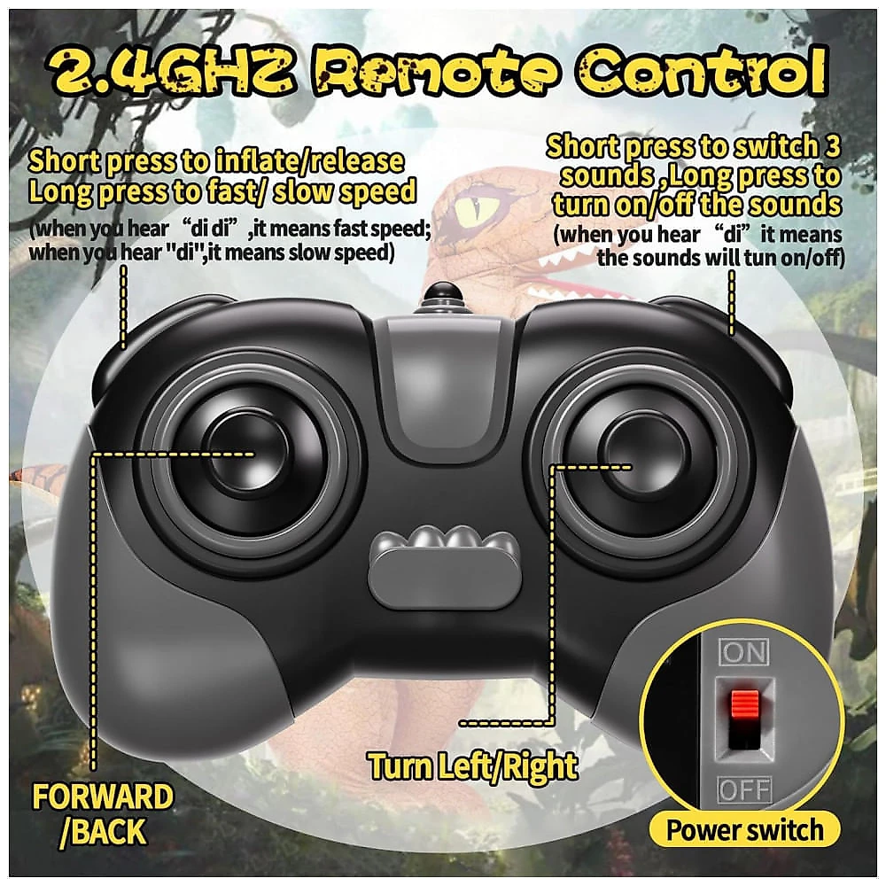 Brinquedo de Dinossauro Inflável Controlado por Controle Remoto 2.4GHz para Crianças, Dinossauro Elétrico com Som 360º, Andando, Recarregável, TOPMVP