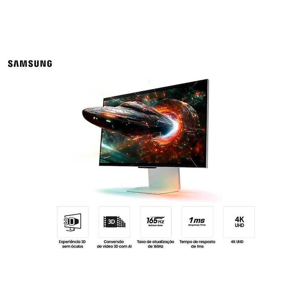Monitor Gamer Samsung Odyssey 3D 27", 4K, 165Hz, 1ms, IPS, FreeSync Premium, HDR10+, Ajuste de Altura, Som Interado - LS27FG900XLXZD