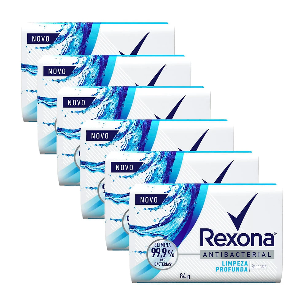 Sabonete em Barra Rexona Antibacterial Limpeza Profunda Elimina 99 84g | Kit com seis unidades