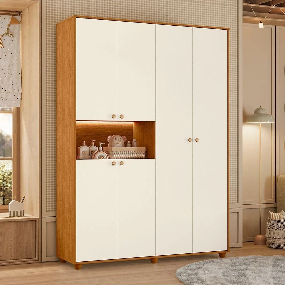 Guarda Roupa Casal Bianca 6 Portas de Bater 2 Gavetas MDP Cinamomo Mel Off White Albatroz Móveis