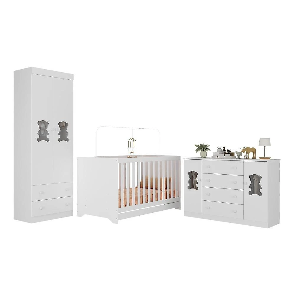 Quarto De Bebê Completo Com Berço Americano 3 Em 1 Teddy Multimóveis MP4656 Branco