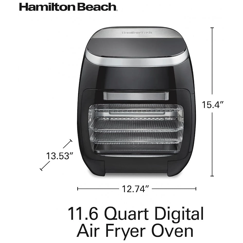 Air Fryer Forno Hamilton Beach Preta 6-em-1 Rotisserie 11 L Digital 8 Funções Pré-Definidas 120V