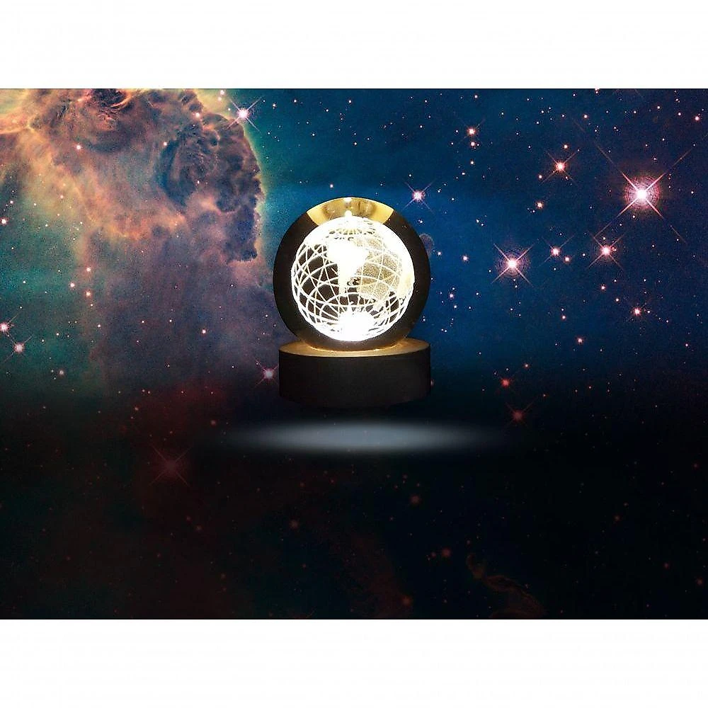 Luminária Abajur Planeta Terra Esfera de Vidro 3D LED USB Transparente Apex