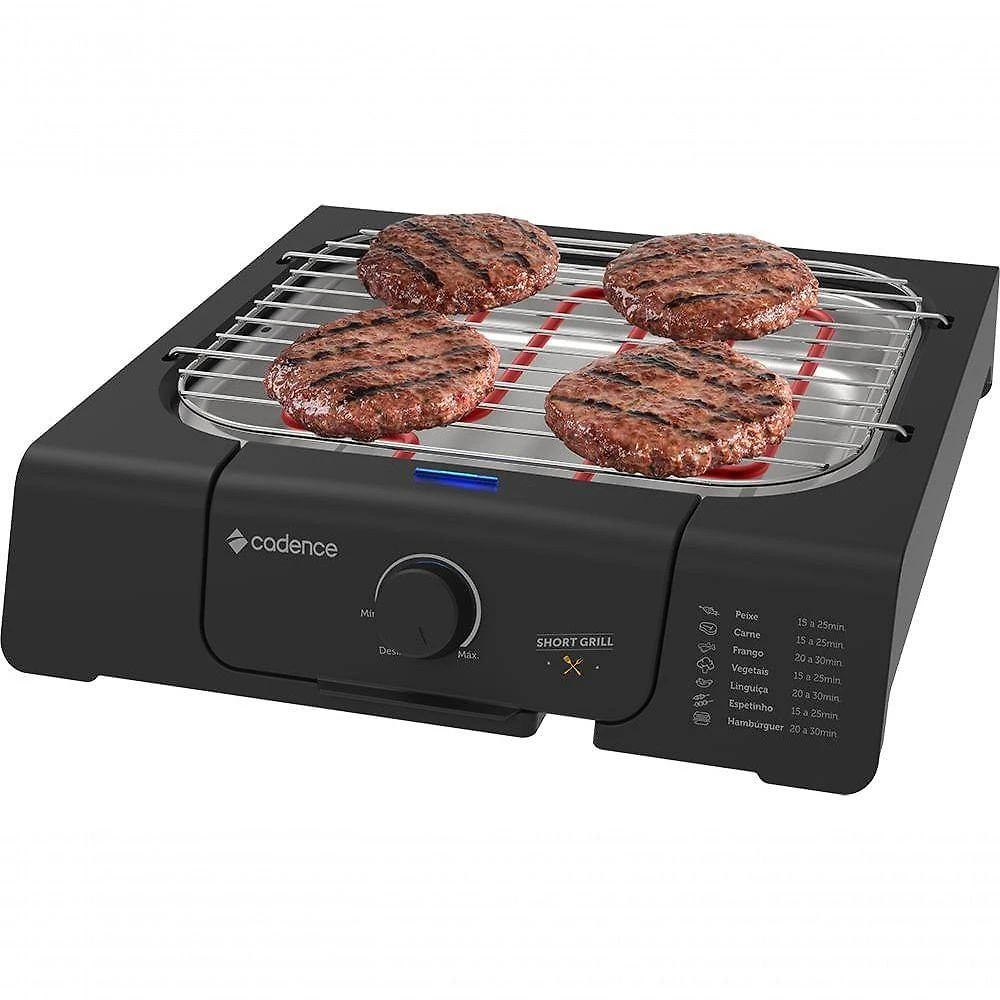 Churrasqueira Elétrica Portátil Short Grill GRL805 1200W Preta Desmontável para Limpeza 110V
