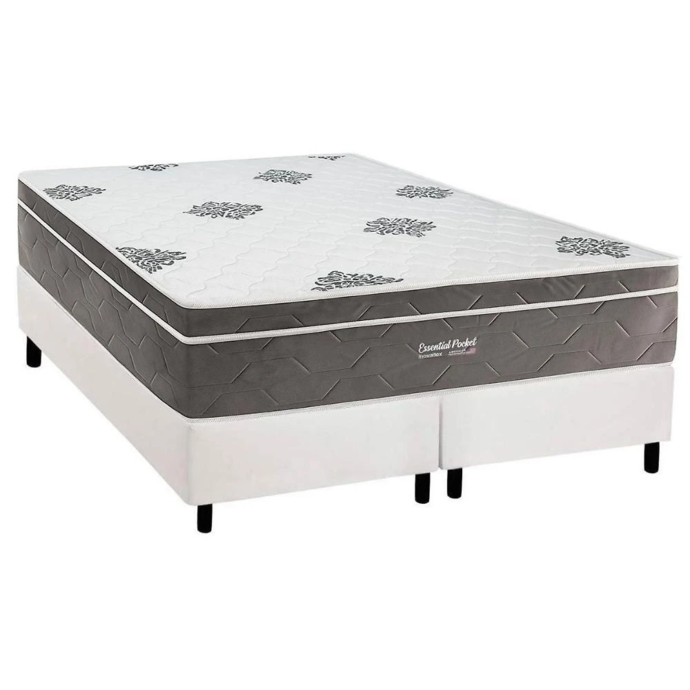 Cama Box com Colchão Queen Essential Euro Pillow Molas Ensacadas Courino Branco a Costa Rica