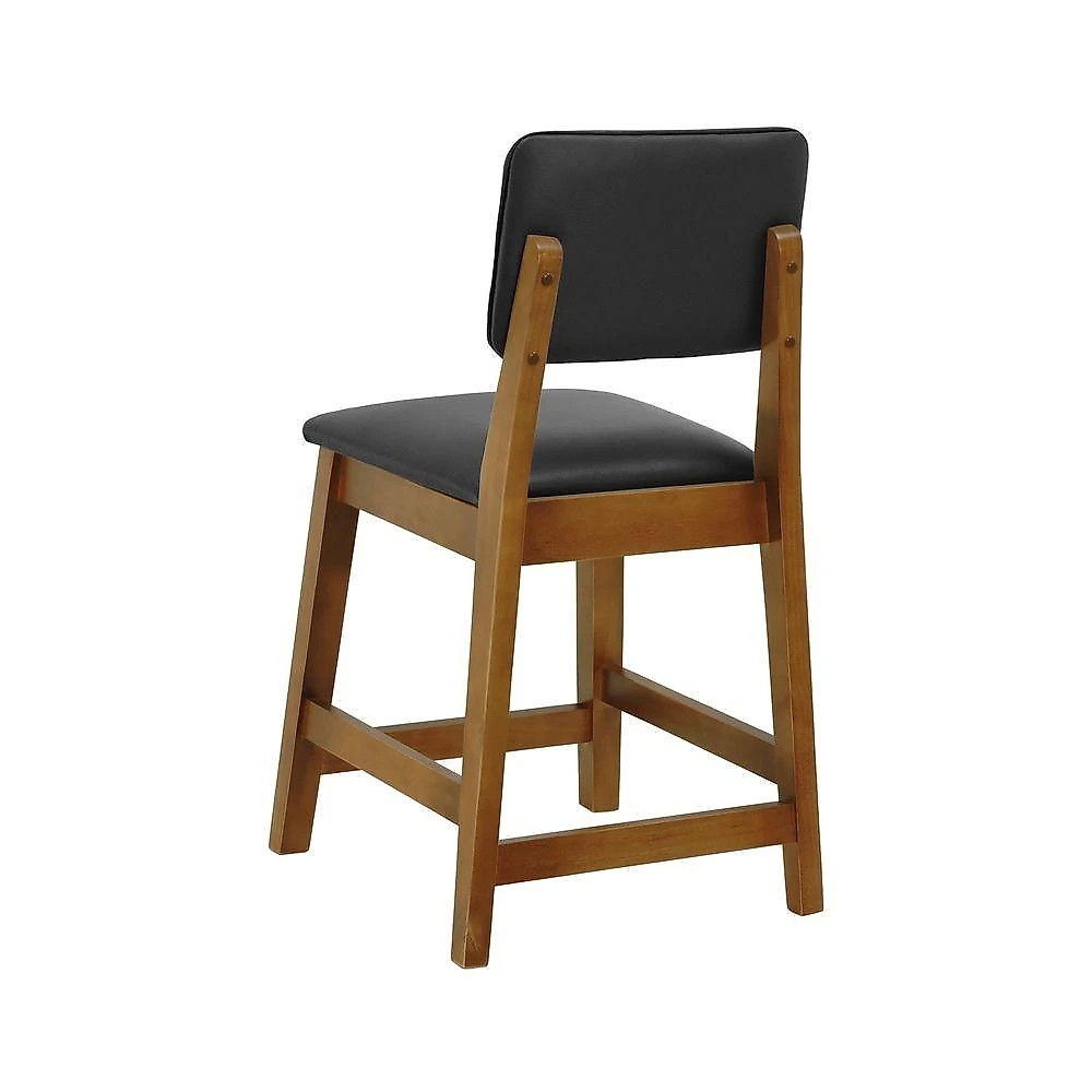 Banqueta Baixa-Cadeira Paris com Assento Estofado Madeira Maciça 39CM Amêndoa Corano Preto Decorise