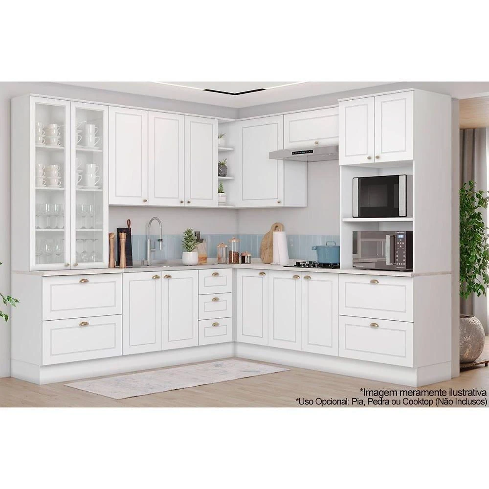 Cozinha Modulada Americana 10 Peças 3 Aéreos + 3 Balcões + 2 Paneleiros + 2 Complementos C5p57 Branco2 Aéreos + 1 Balcão + 1 Complemento