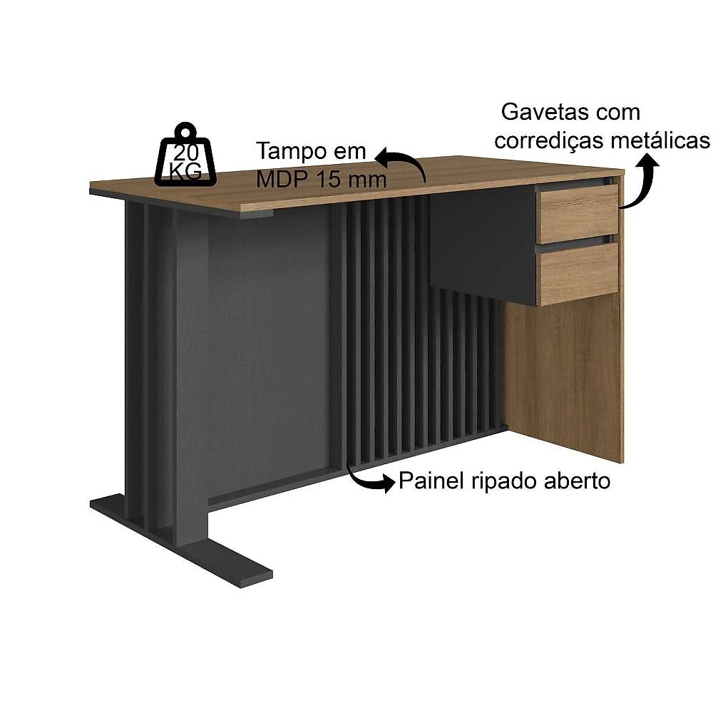 Conjunto de Escritório com 2 Peças Mesa com Gavetas e Armário com Nichos Cj8001