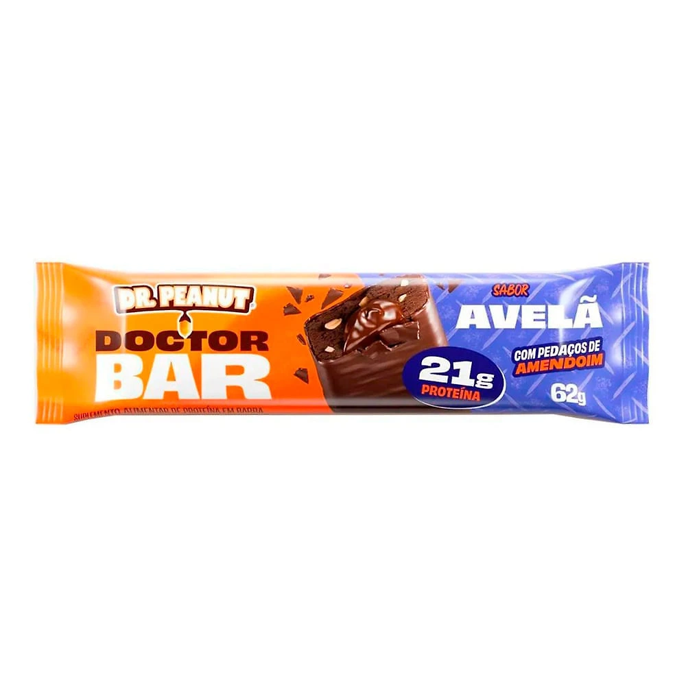 Doctor Bar Dr Penaut Sabor Avelã com Pedaços de Amendoim com 21g de Proteína 62g