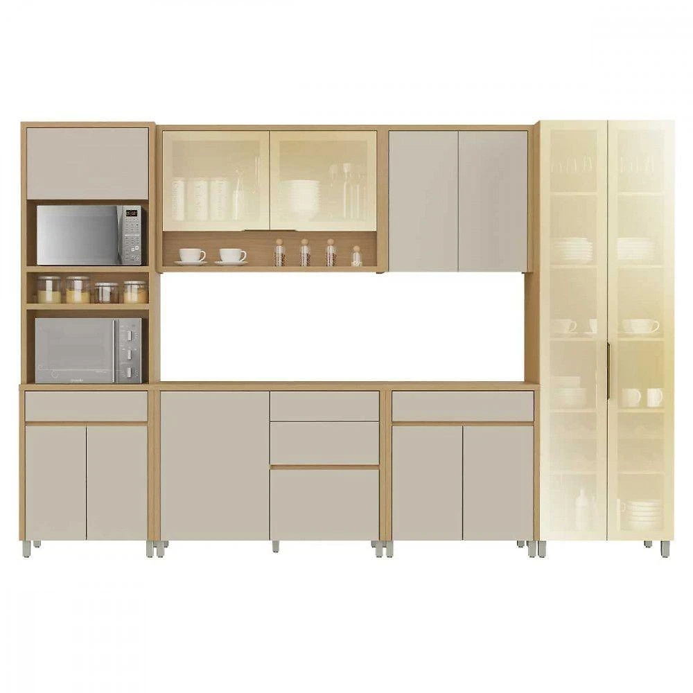 Cozinha Condessa 6 Peças 12 Portas 5 Gavetas MDF 340CM Carvalho Greige
