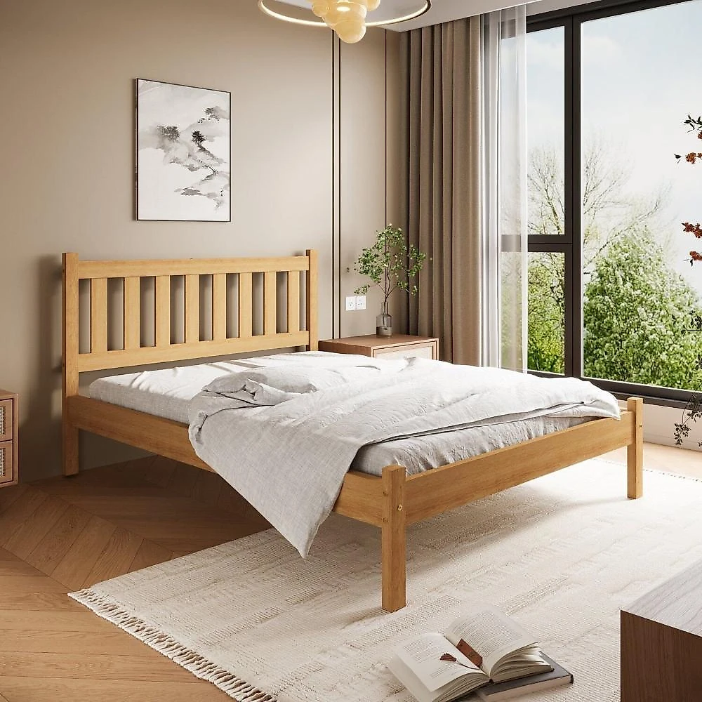 Cama Casal Rústica Madeira Maciça Jasmim Cera Mel