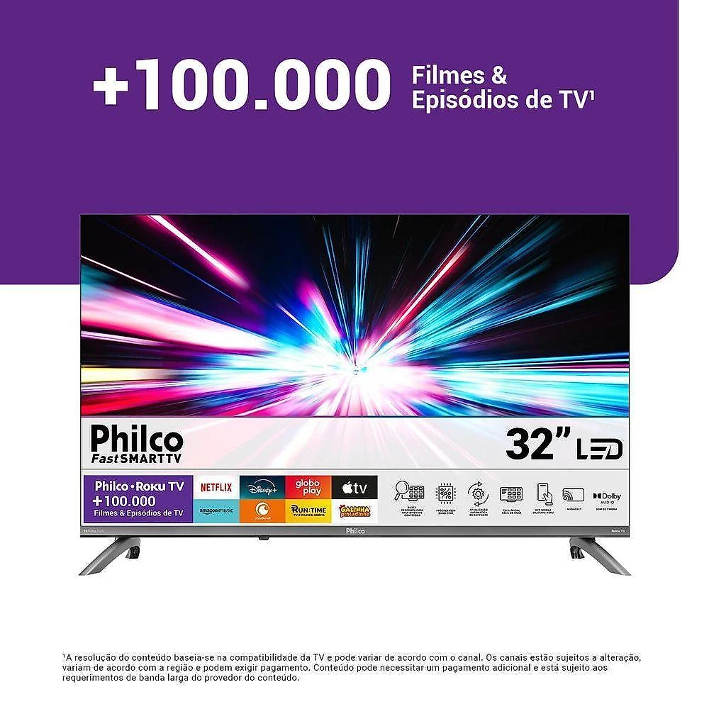Smart TV Philco P32CRB 32" HD DLED Cinza Roku TV Dolby Audio HDR10 Bivolt