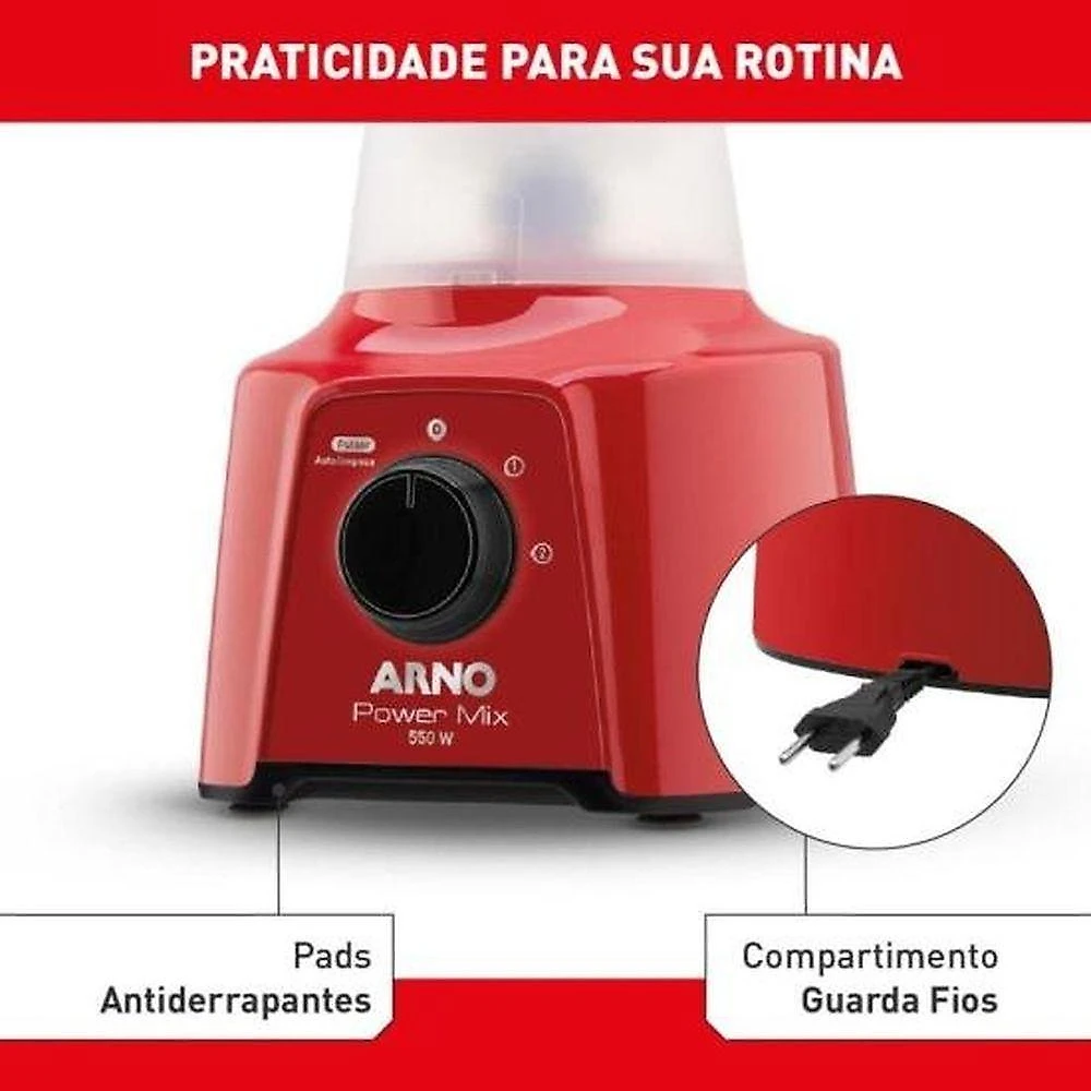 Liquidificador Power Mix 550W com Lâminas em Aço Inox Zelkrom Vermelho 110V