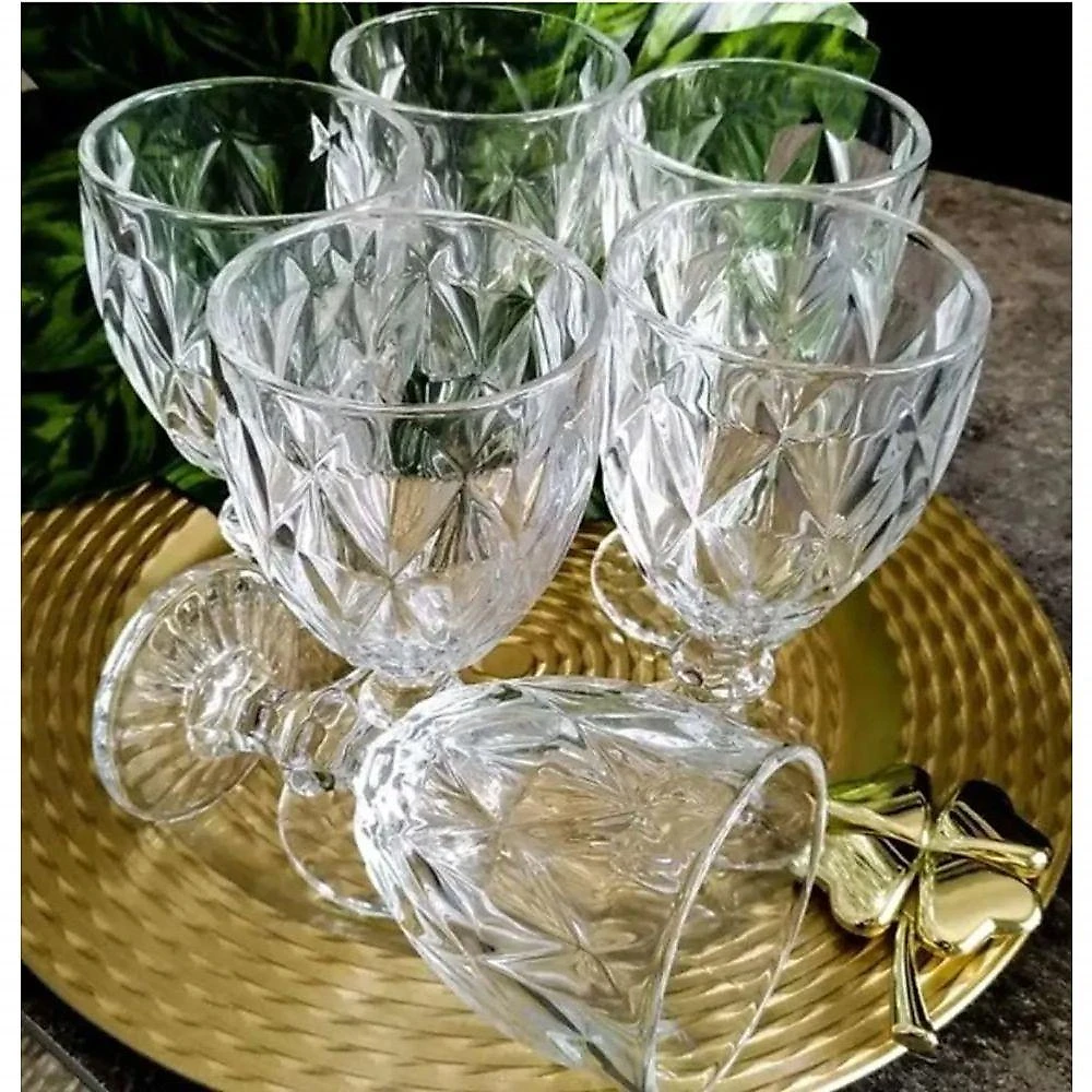 Jogo 6 Taças De Vidro 340ml Cristal Diamante Vinho Suco água 340ml