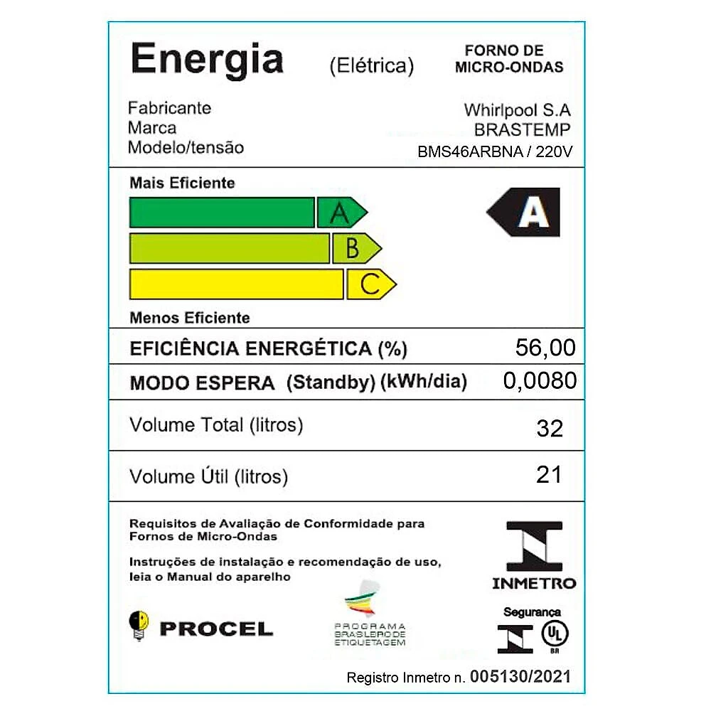 Micro-ondas Brastemp 32 Litros 18 Receitas Pré-Programadas BMS46AR Inox - 110V