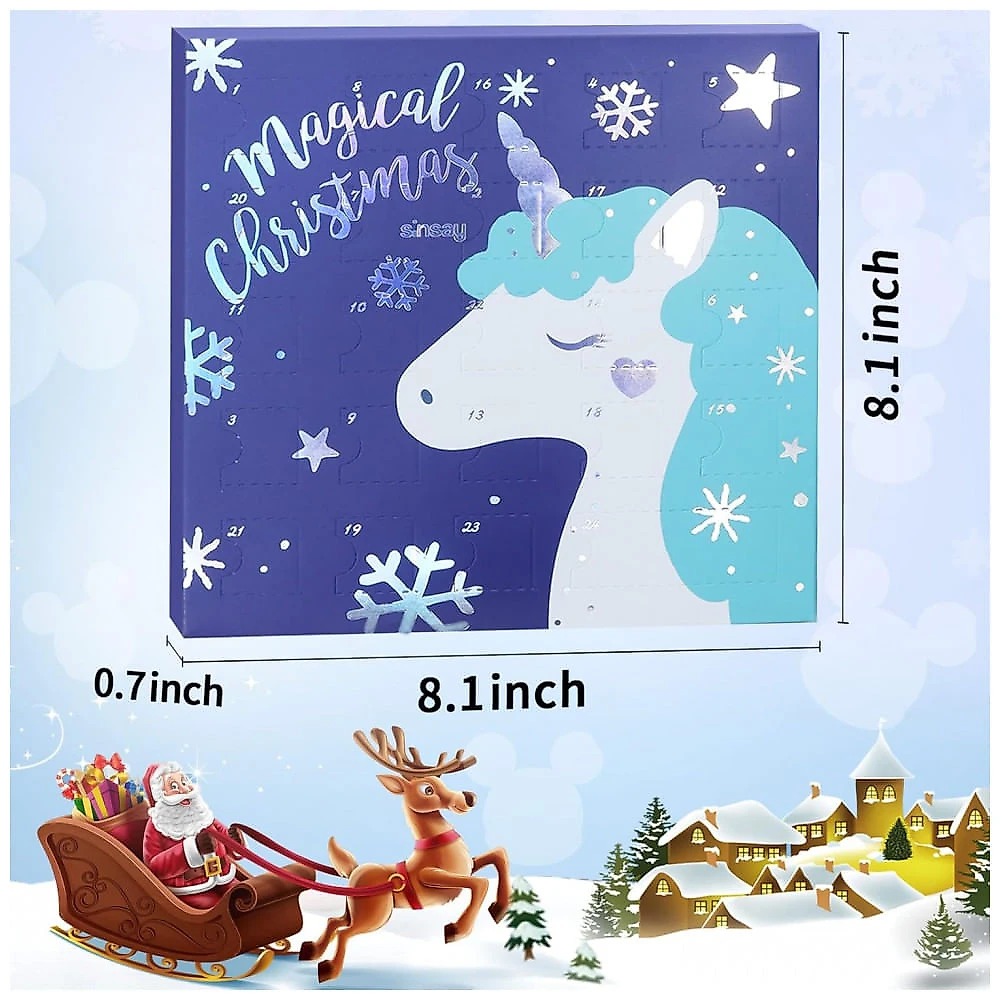 Calendário do Advento de Natal 2025 para Meninas e Meninos com 24 Dias de Contagem Regressiva de Presentes Únicos Caixa Azul Tema Unicórnio,SWIND,