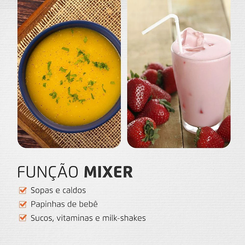 Mixer com Processador Power Premium M-10 500W 2 Velocidades Vermelho, Inox 220V