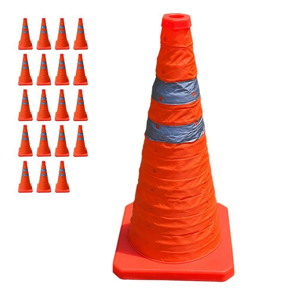 Kit 19 Cones de Sinalização Retrátil Dobrável 70cm Faixas Refletivas Laranja Leva Pra Casa