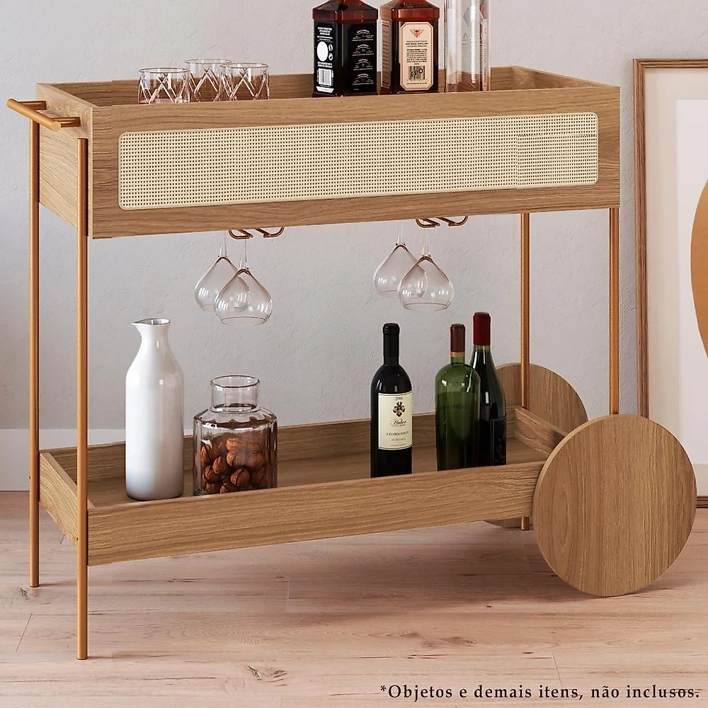 Carrinho Bar Porta Taças 110 Cm Pes Metal Oslo 28964 Hanover Artesano Hanover