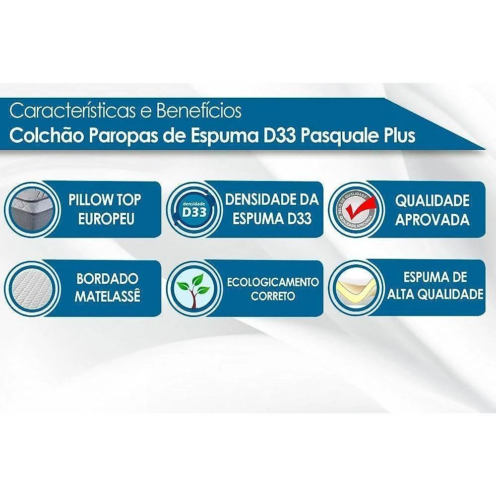 Colchão Solteiro Espuma D33 Pasquale Plus Euro Pillow Black (88x188x30) - Paropas
