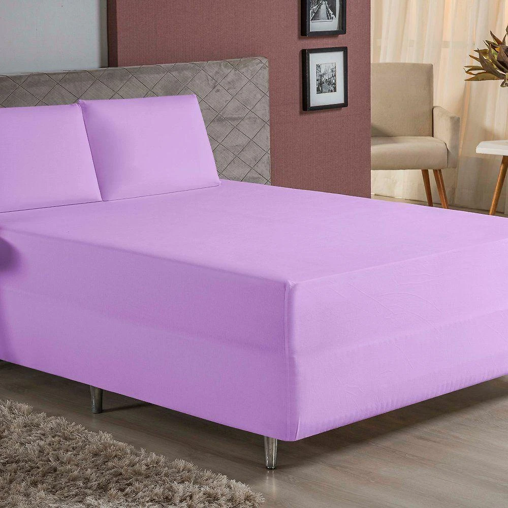 Jogo De Cama Queen Nobre 3 Peças Luva De Box 55cm De Altura Malha 100% Algodão - Lilás