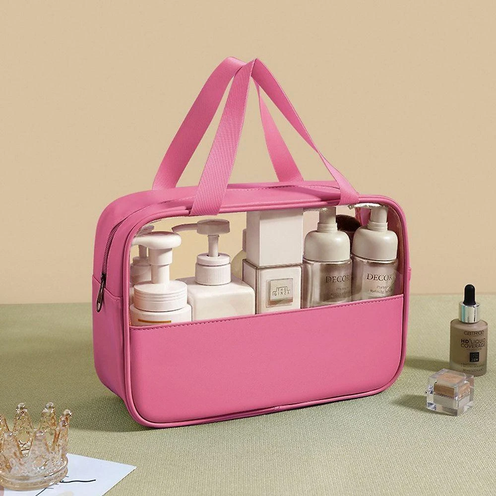 Bolsa Necessaire Maquiagem Transparente à Prova D'água Rosa Pink em PVC para Higiene Pessoal OEM