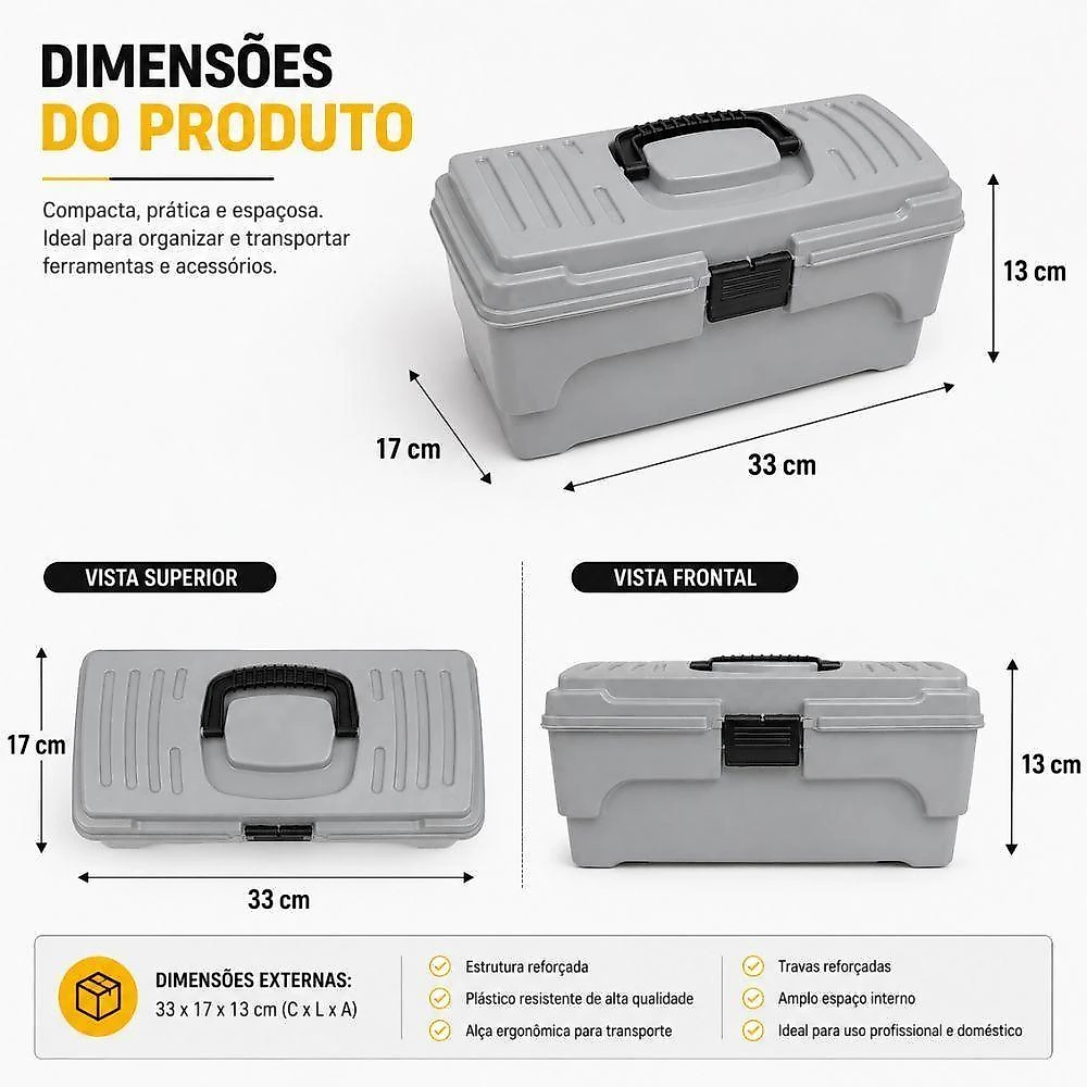 Maleta Plástica Organizadora Ferramentas Pesca Costura Color Standard Cinza e Preto Yeet
