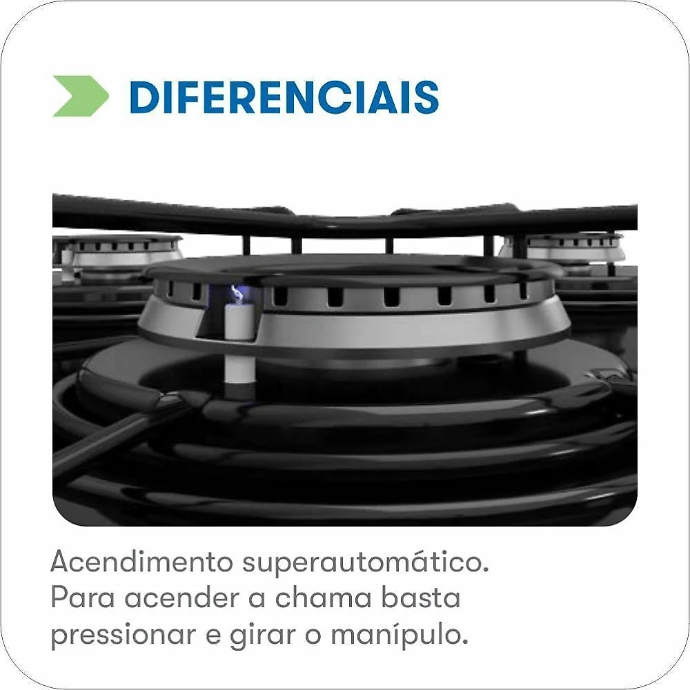 Cooktop a Gás Itatiaia Ess 5 Bocas Vidro Temperado Preto Acendimento Automático 220V