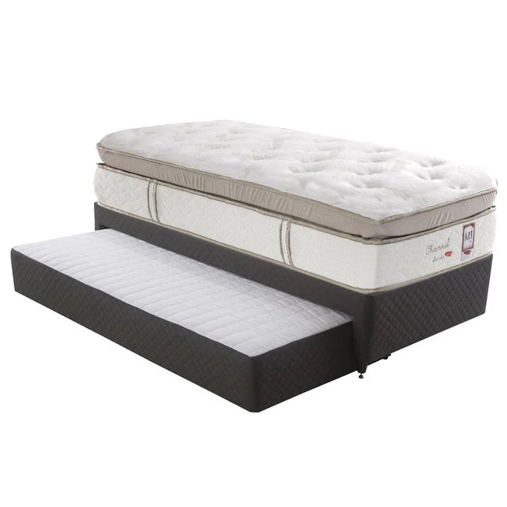 Cama Box Solteiro, Molas Ensacadas Herval Channel Bambu, 72x88x188 cm, com Colchão Auxiliar