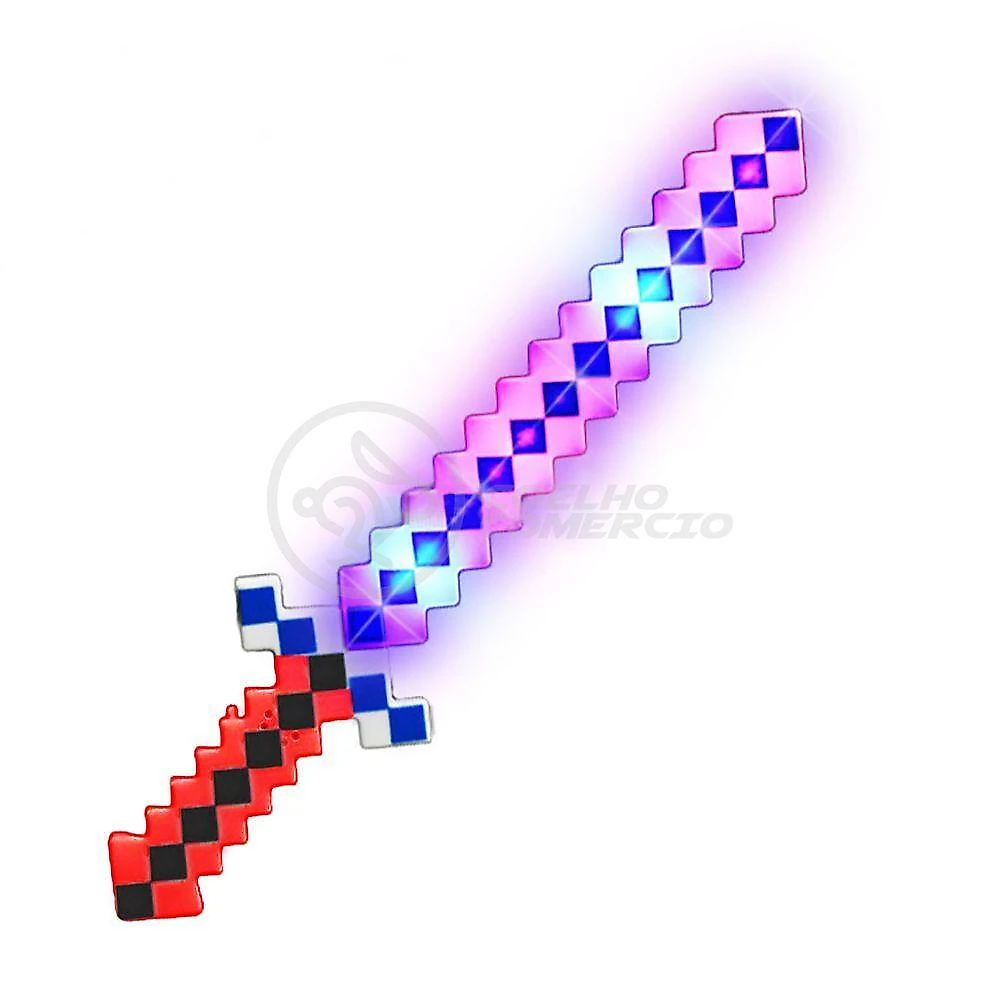Kit Brinquedo Espada Pixel Minecraft 58cm C/Som Luz+3 Pilhas