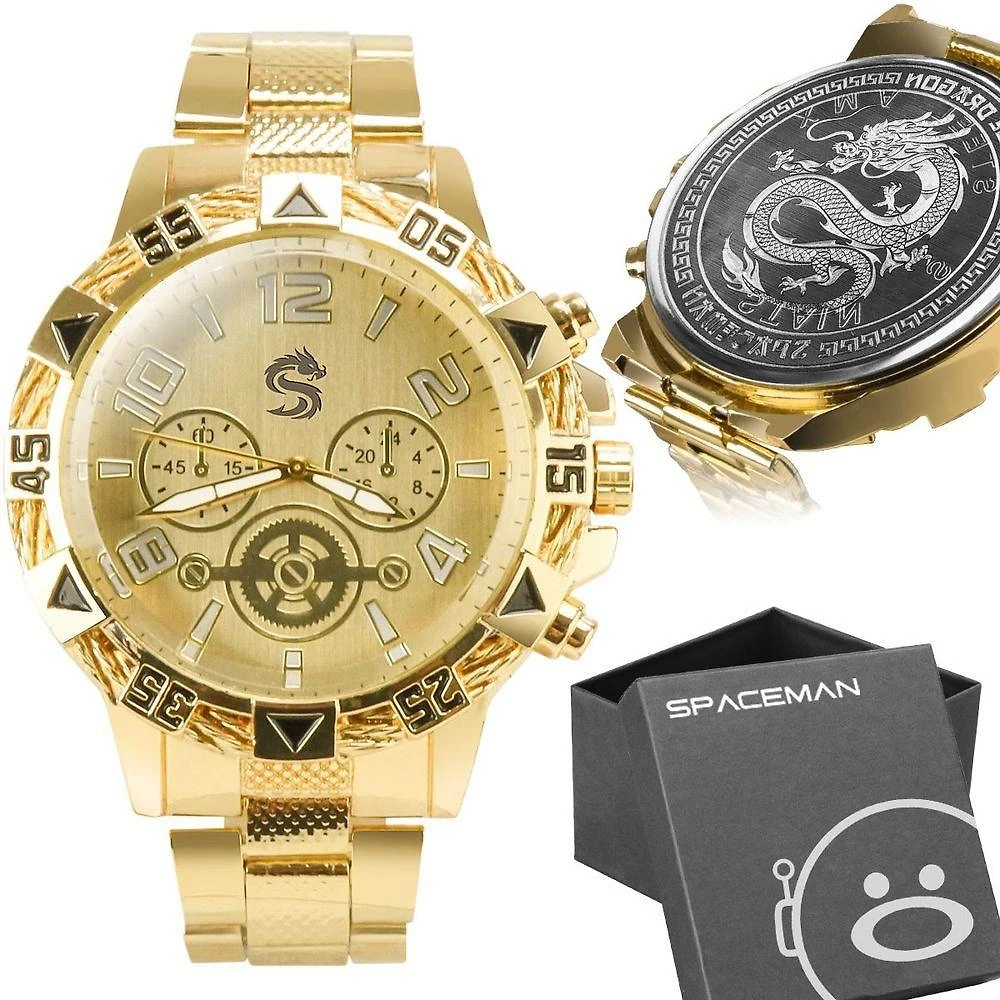 Relogio Masculino Original Aço Inox Dourado Grande + Caixa